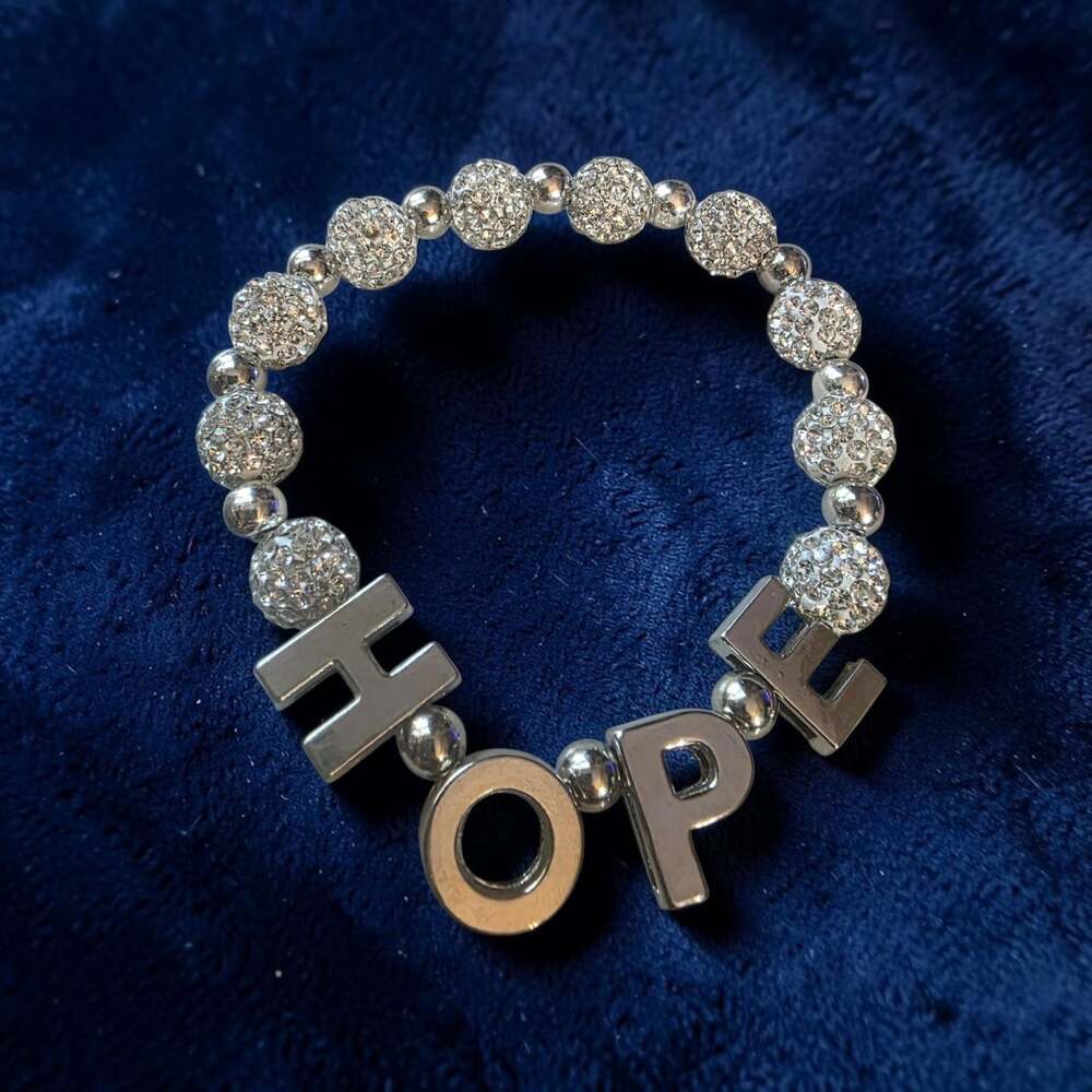 Silver Tone HOPE Word Bead Bracelet with Crystal Rhinestone Accents
